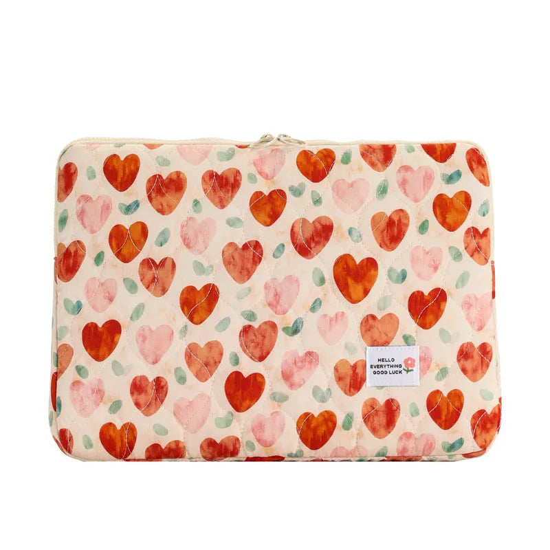 Printed cloth laptop bag for women with anti-seismic padding, small size, green flower colour