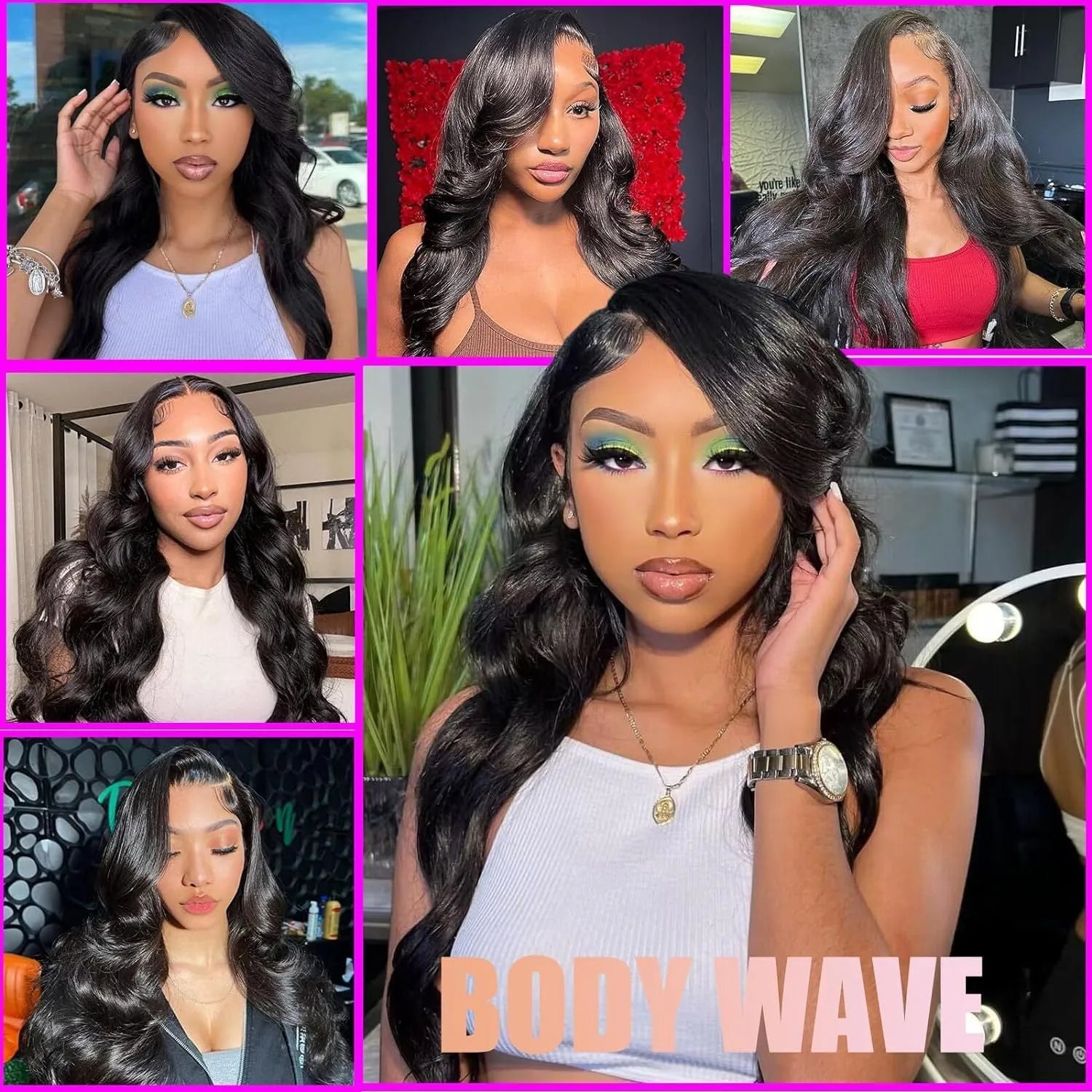 Black M1613 22-inch curly full-head wig for ladies on a display.