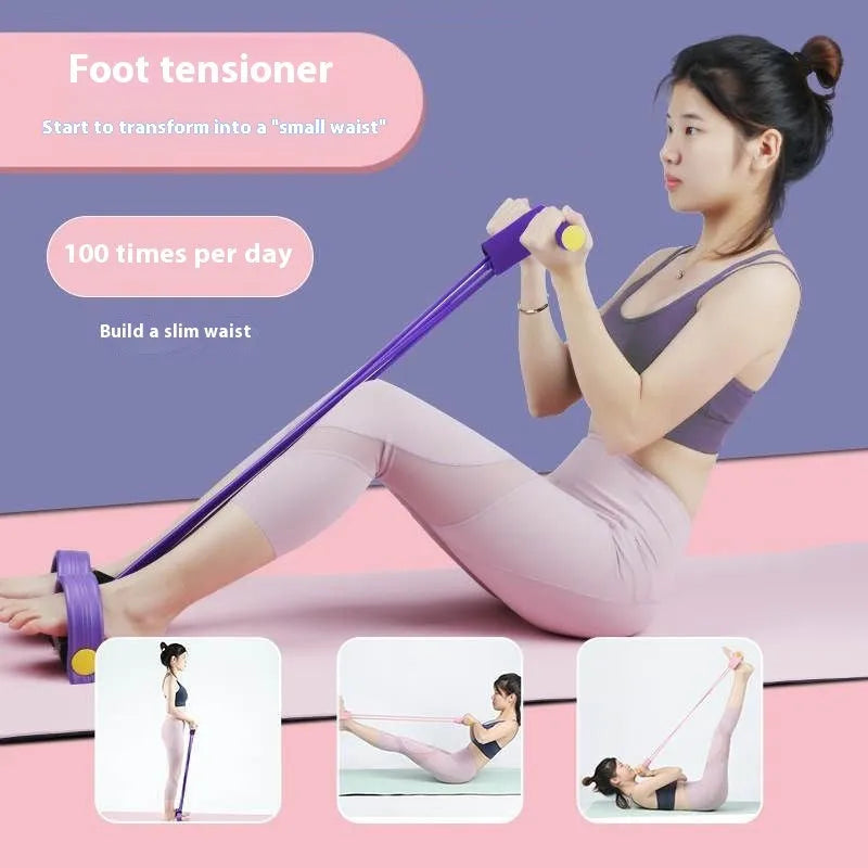 Yoga four-piece fitness set with leg stretcher, ring, pedal device, and tension rope