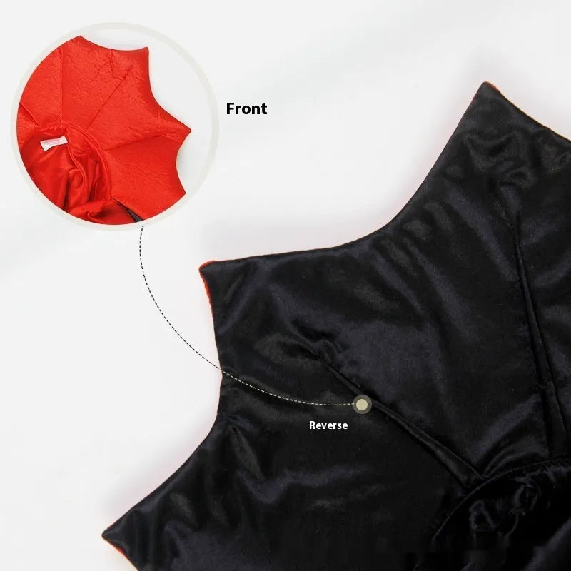 Black and red Halloween pet costume for small cats and dogs made from polyester fabric