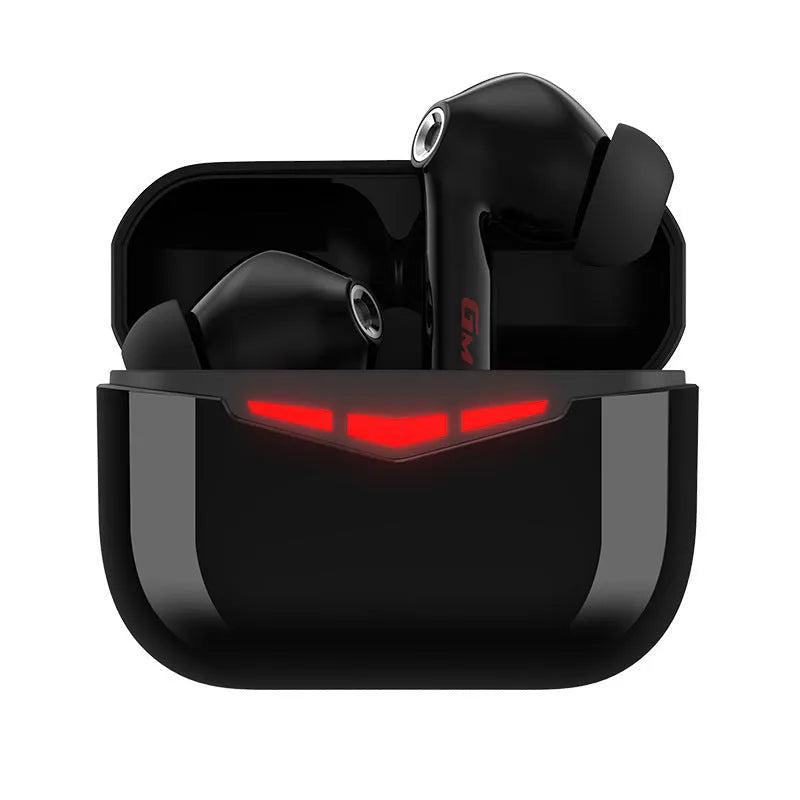 True wireless Bluetooth gaming in-ear headphones and charging case in black, pink, white, or grey