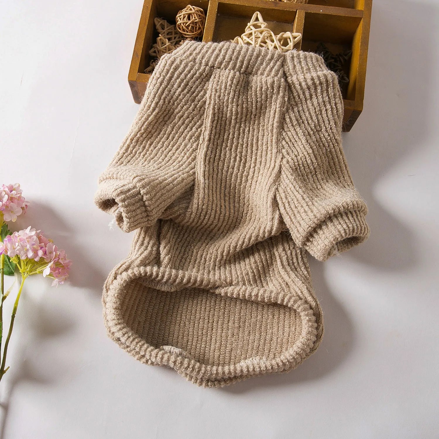 Brown cloth pullover sweater on small dog for Bichon Pomeranian breeds