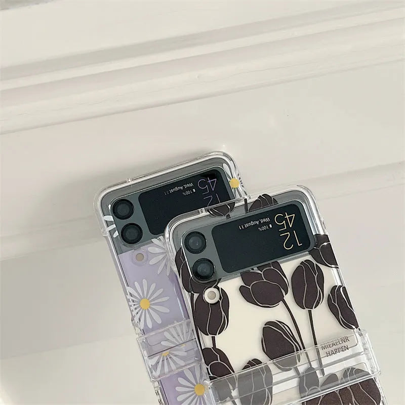 Flower folding screen phone case protector for Samsung Galaxy Z Flip3 Z Flip4 in Daisy and Tulip colours