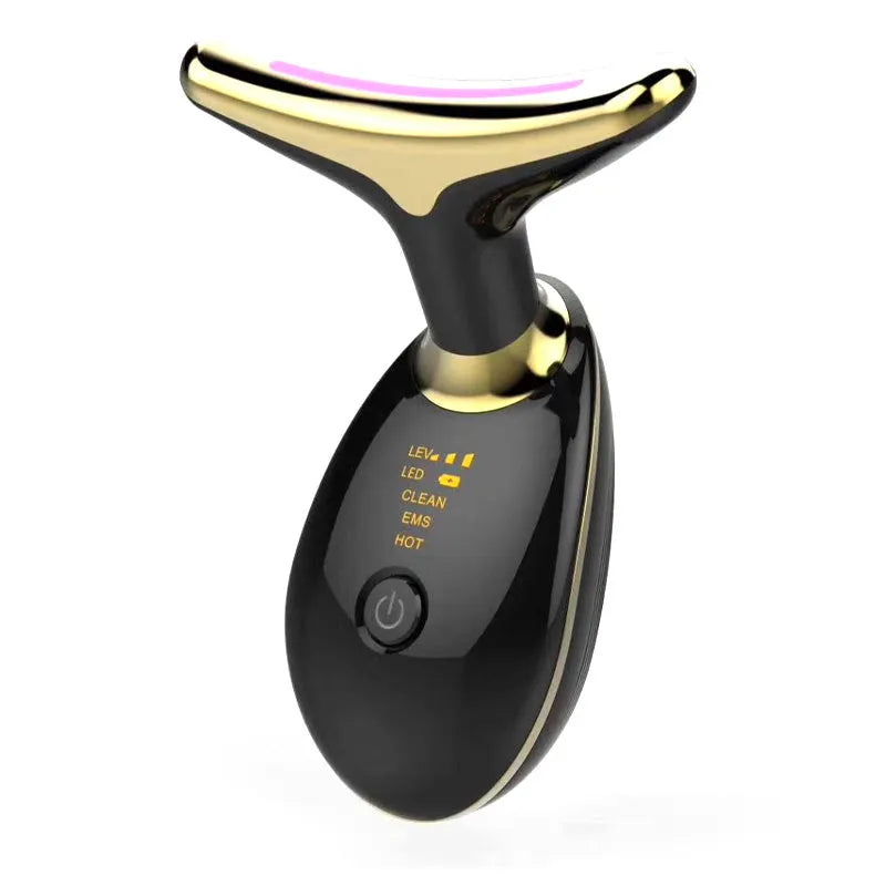 EMS thermal neck massager device with LED lights for skin tightening and wrinkle reduction.