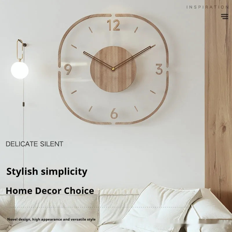 35cm square transparent wooden frame wall clock modern design