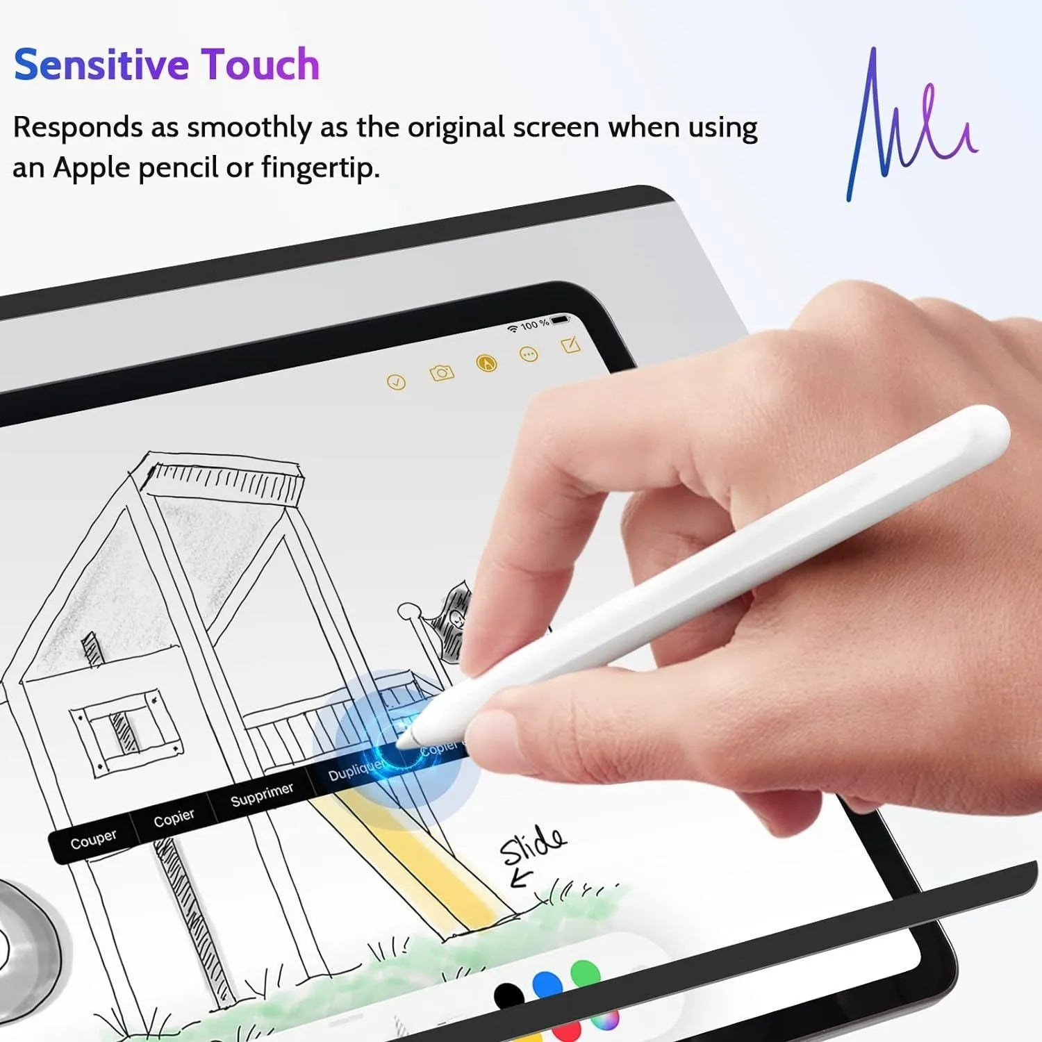 Magnetic suction anti peeping privacy film for iPad with paper-like PET texture and storage clip.