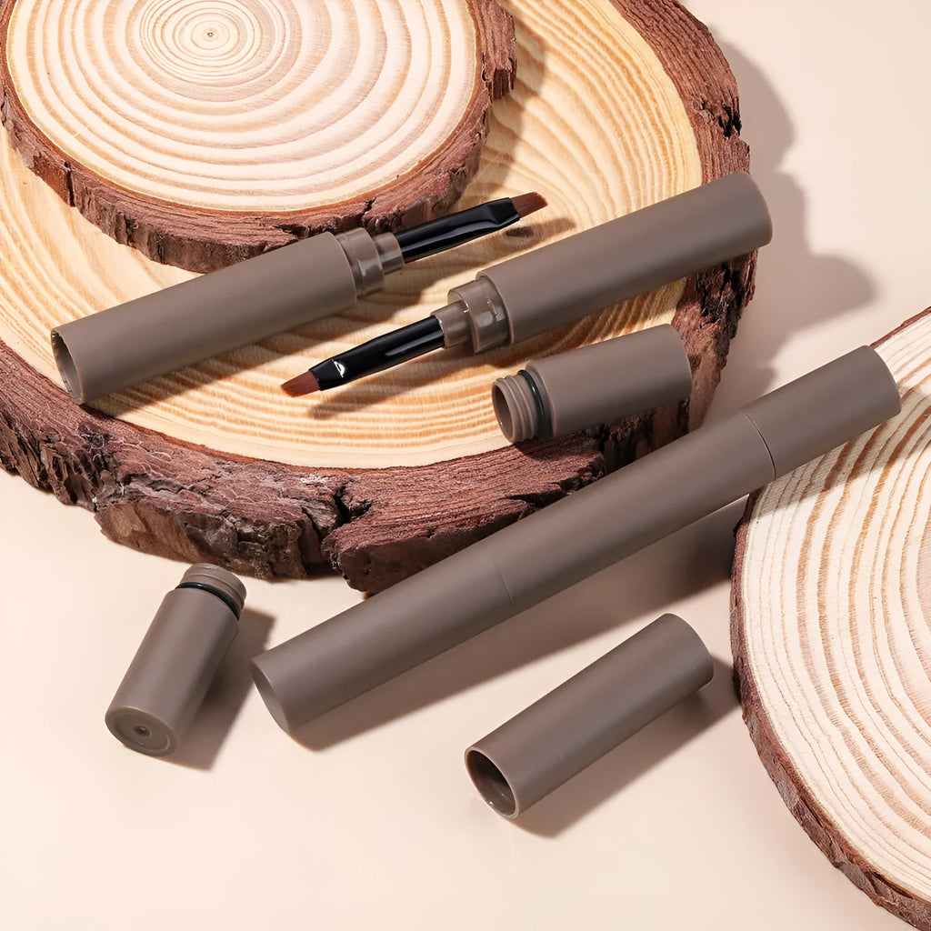 Double-headed eyebrow cream in five shades including reddish brown, brown and black for natural brow definition