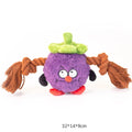 Green and purple interactive dog plush rope knot tug-of-war toy with molar teeth