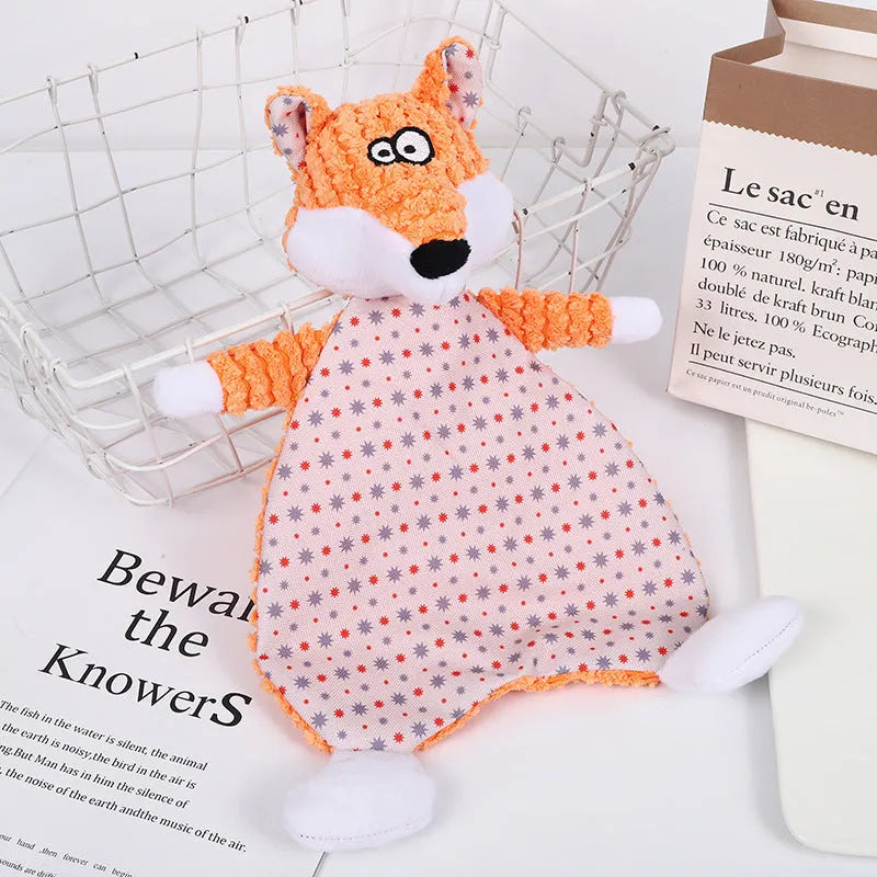 Pet stuffed toy in fox shape with sound paper and bite resistant velvet, brown colour