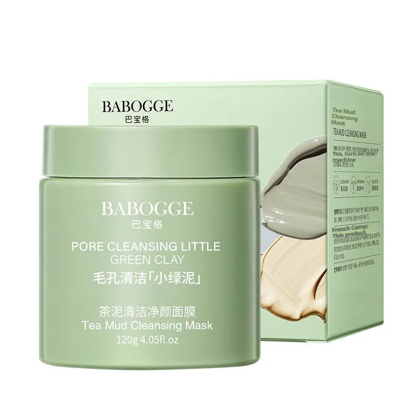 Tea mud cleansing clay facial mask in 120g jar with daub applicator