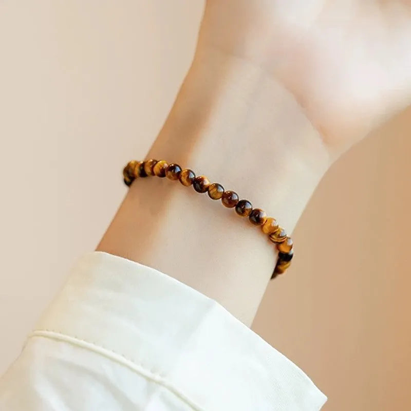 Geometric tigereye bracelet in New Chinese style with round beads