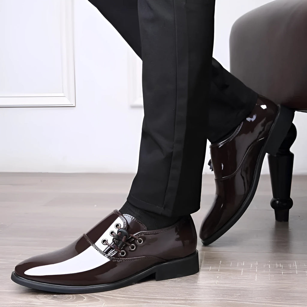 Men's black and brown business formal shoes with rubber sole and artificial PU upper