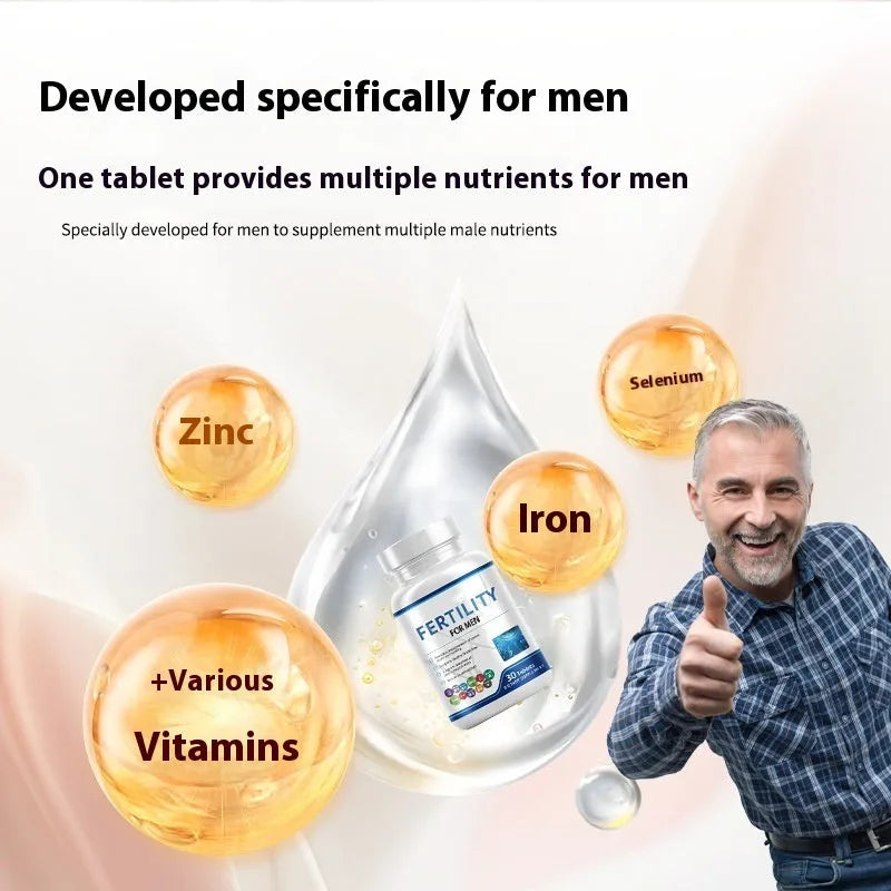Bottle of male fertility tablets with 60 tablets for reproductive support