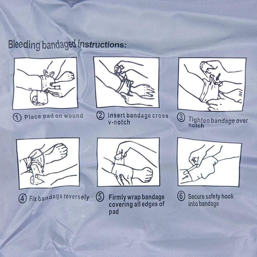 Portable hemostatic bandage roll in 4 inch and 6 inch sizes for first aid kits.