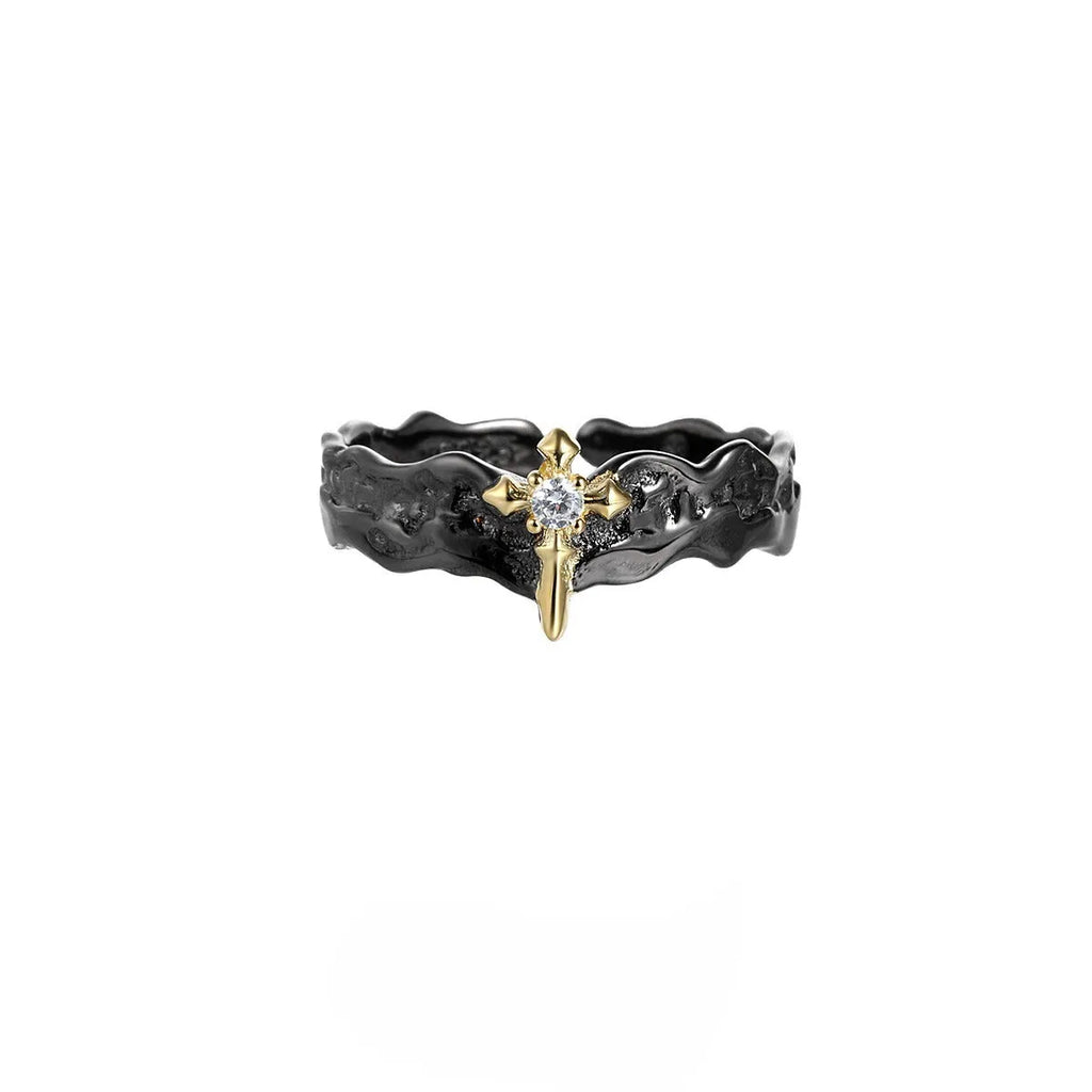 Adjustable opening silver couple ring with electroplated white gold or black gold finish