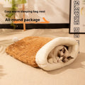 Blue flannel sleeping bag nest pet bed for cats measuring 50 by 40 cm