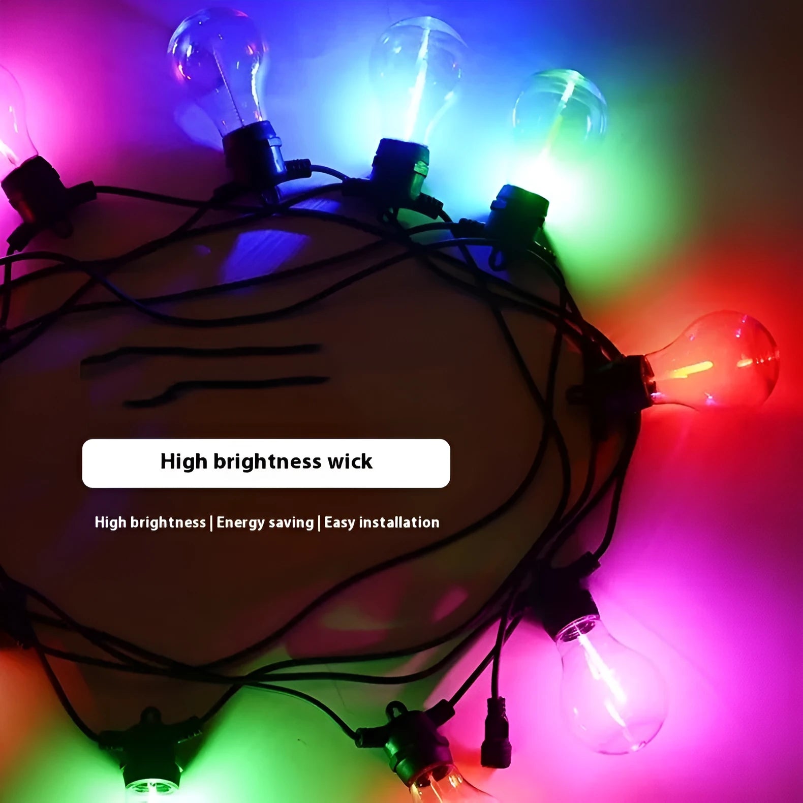 Waterproof outdoor string lights with 10 transparent meteor bulbs on 5-metre cable for garden and event decoration