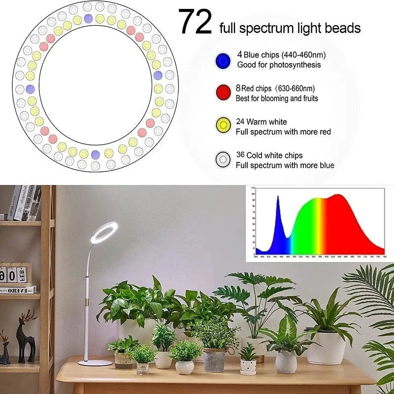 6-inch Angel Ring LED floor plant grow light with retractable aluminium stand extended to full height