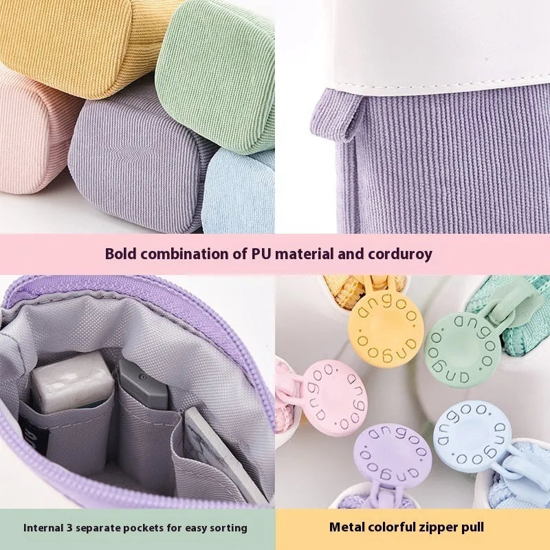Korean style corduroy drop-down telescopic stationery case in six colour options