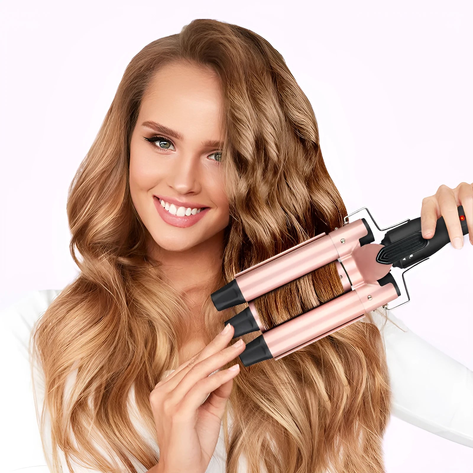 Three-tube water wave hair curler with wired AC power for curly and straight hair styling