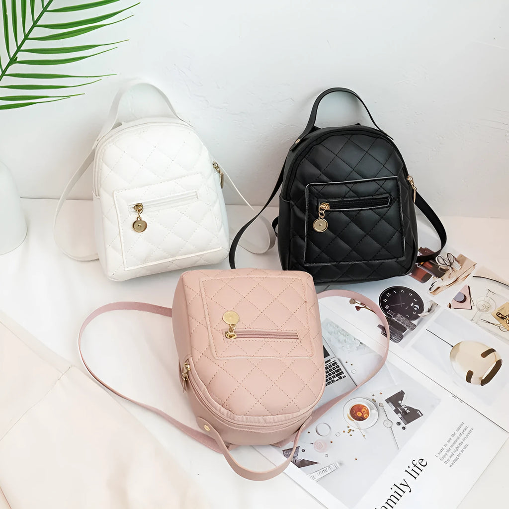 Korean style girls' embroidered PU backpack in white with hard shell construction and sandwich pocket