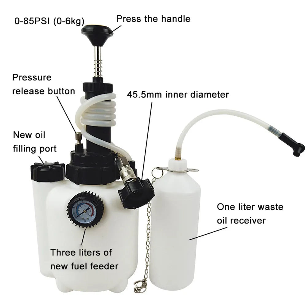 White 3-litre automotive brake oil tank with copper and iron construction measuring 41 by 18 by 20 cm