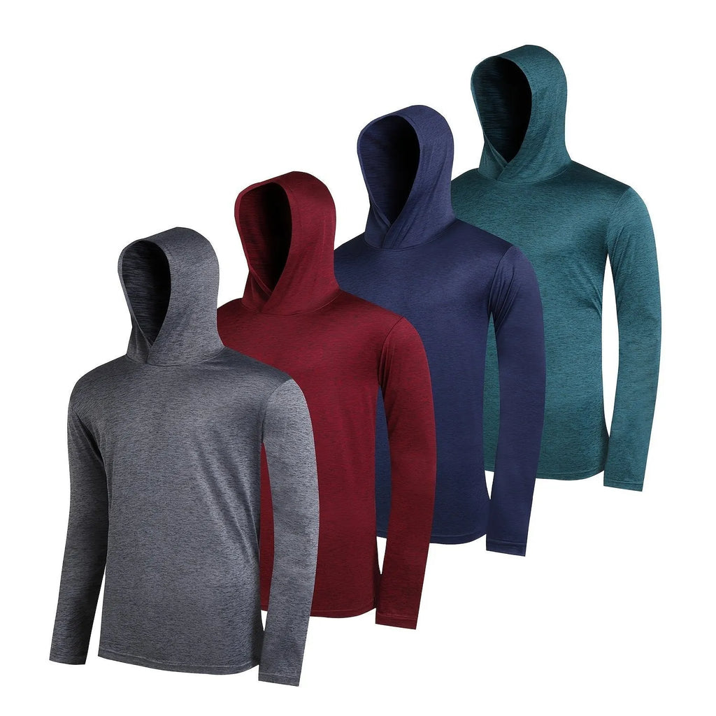 Men's 4-piece lightweight hoodie set in elastic polyester fabric with mix of hooded and regular tops