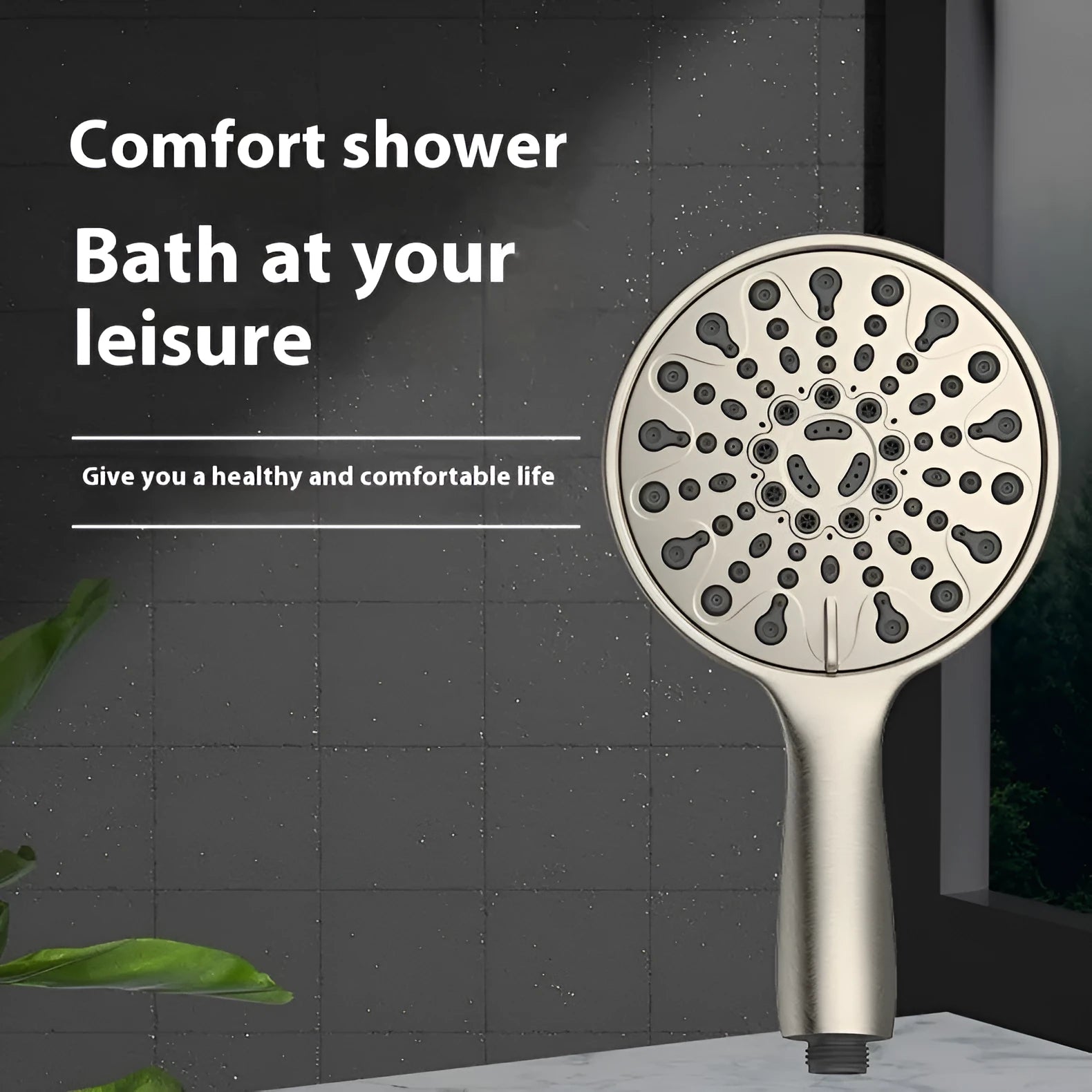 6-inch handheld shower head with six spray settings and electroplated finish