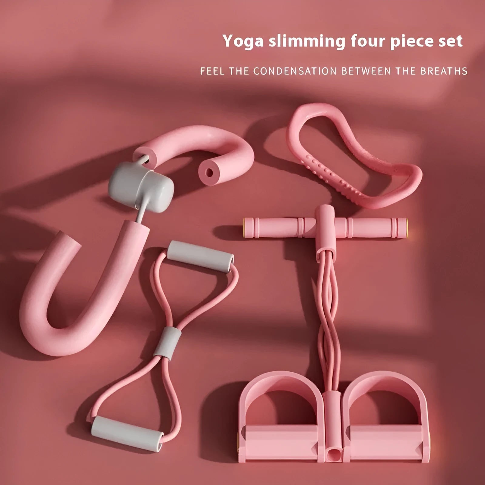 Yoga four-piece fitness set with leg stretcher, ring, pedal device, and tension rope