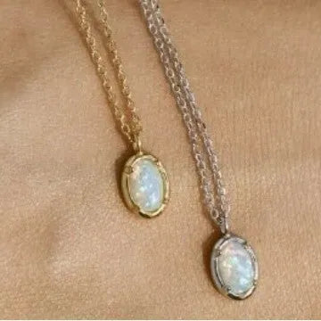 S925 silver oval pendant necklace with jelly opal design in gold or white gold plating options