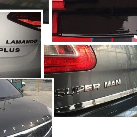 3D metal car letter stickers in zinc alloy showing raised alphabet letters for vehicle customisation