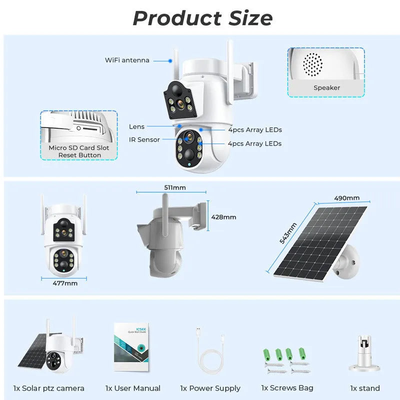 Outdoor 4MP solar wifi monitor with dual light full colour night vision and separate solar panel
