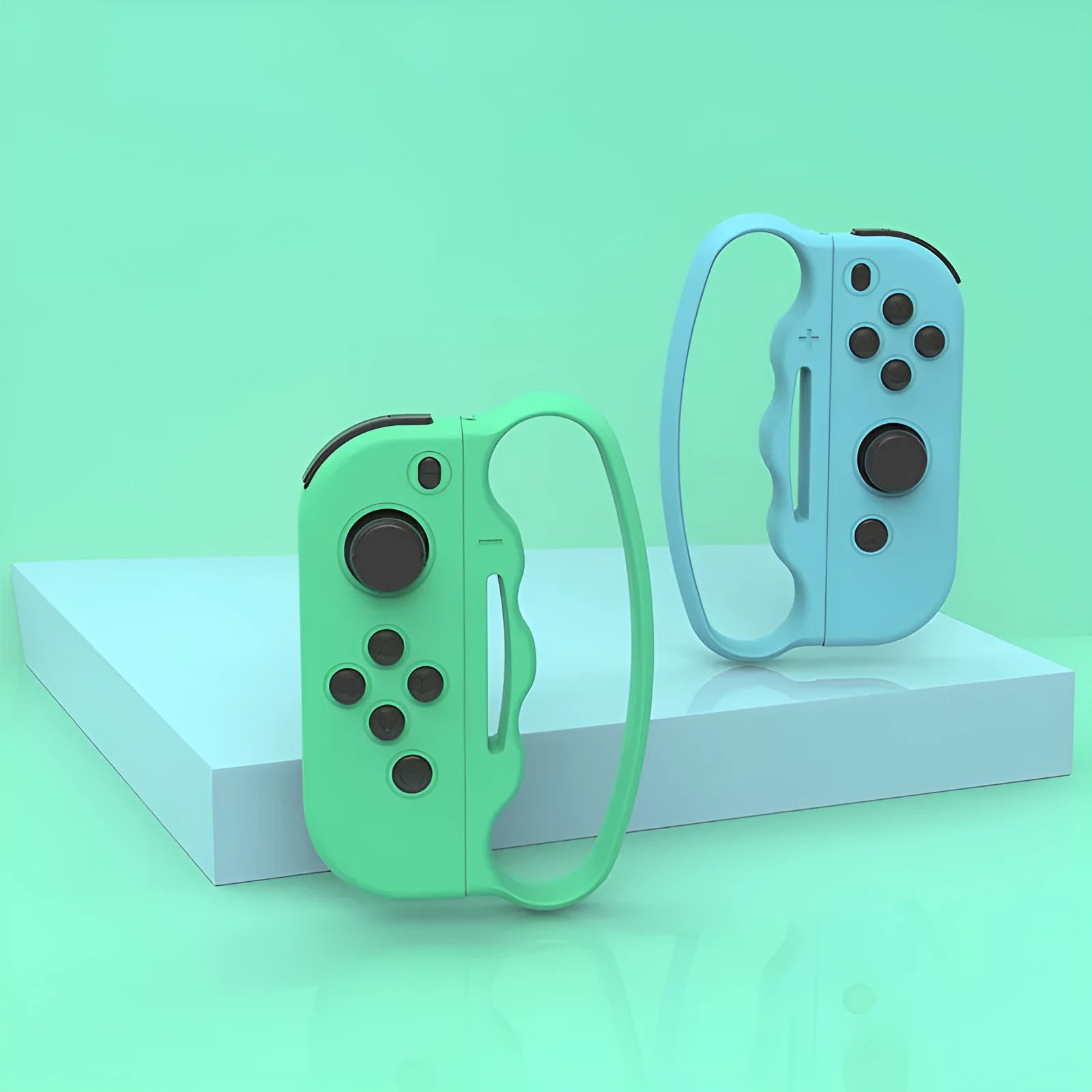 Two black game handle grips with hand ropes for Nintendo Switch Joy-Con boxing games, 8 x 1.5 x 13.7 cm each