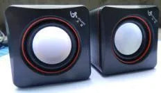 Black square USB-powered 2.0 computer speakers for desktop and laptop audio
