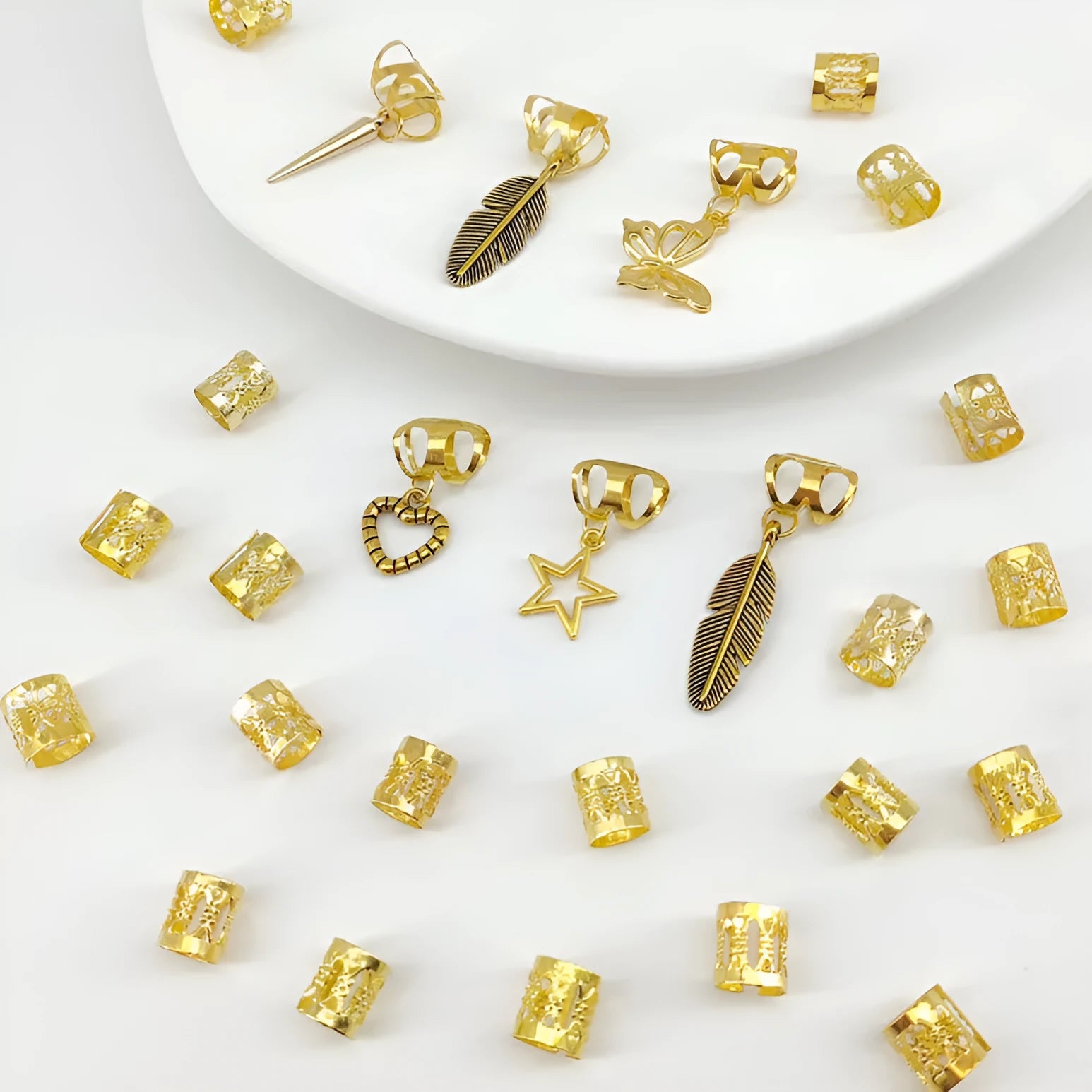26-piece pack of alloy hair rings in gold with antique dirty braid design