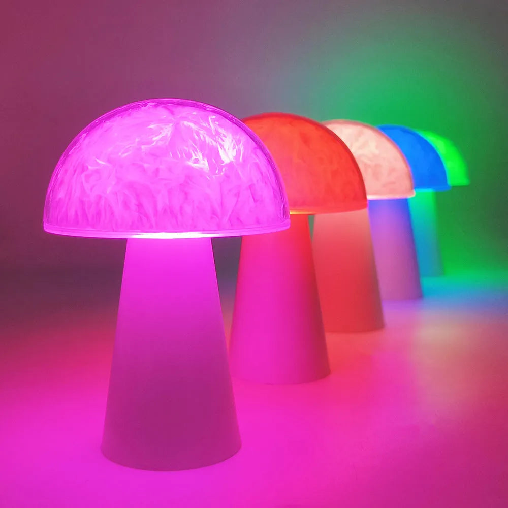 Creative remote control battery mushroom ambience night lamp with RGB colours and 3W light
