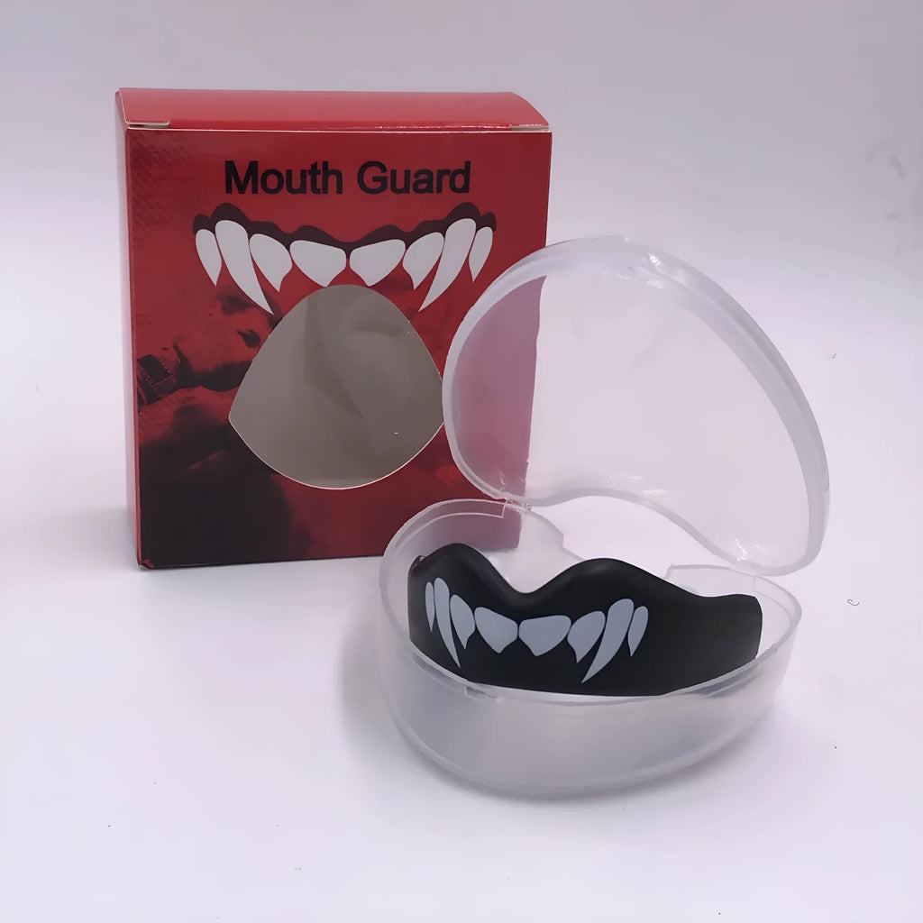 Adult boxing mouthguard with printed tooth design in multiple colour options for martial arts training