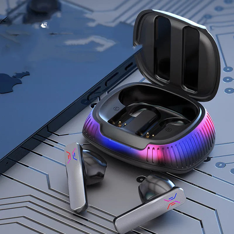 Hall Flashing low-latency wireless gaming headset in black, earplug style with Bluetooth 5.0