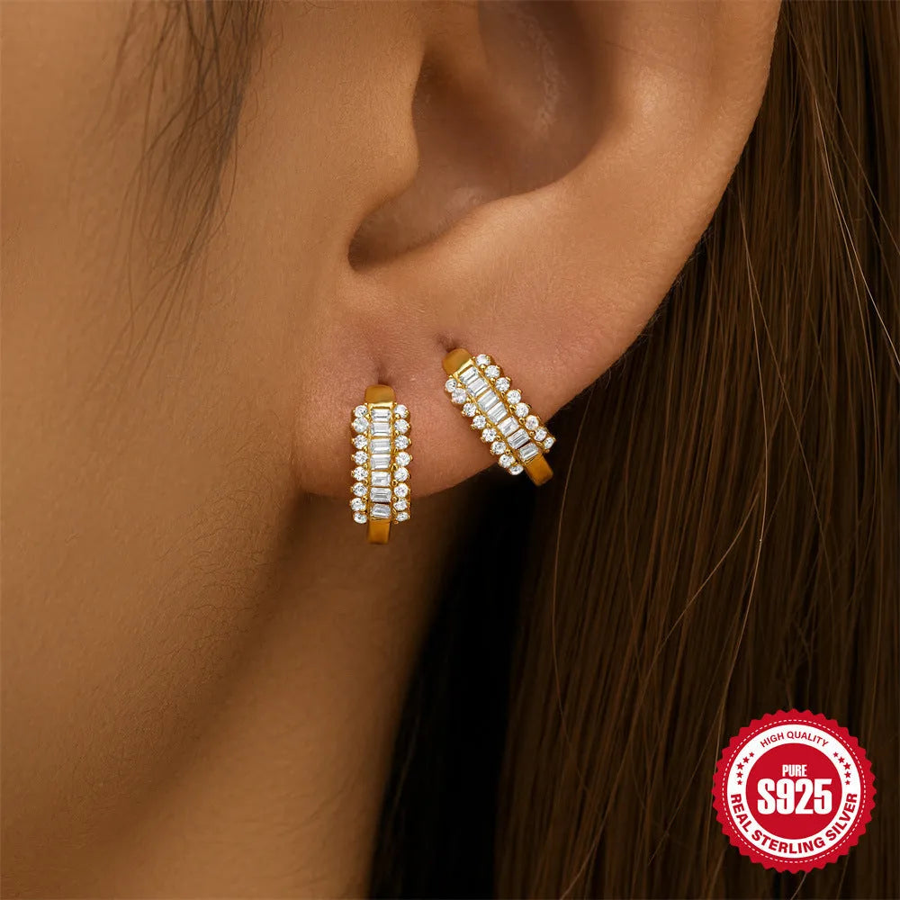 Sterling silver geometric stud earrings with round design in gold or silver electroplated finishes