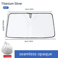 Car front sun shield made of NC fabric with a titanium silver reflective coating, shown rolled up.