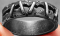 Stainless steel double ring with punk stitching detailing in dark Style 2 colourway
