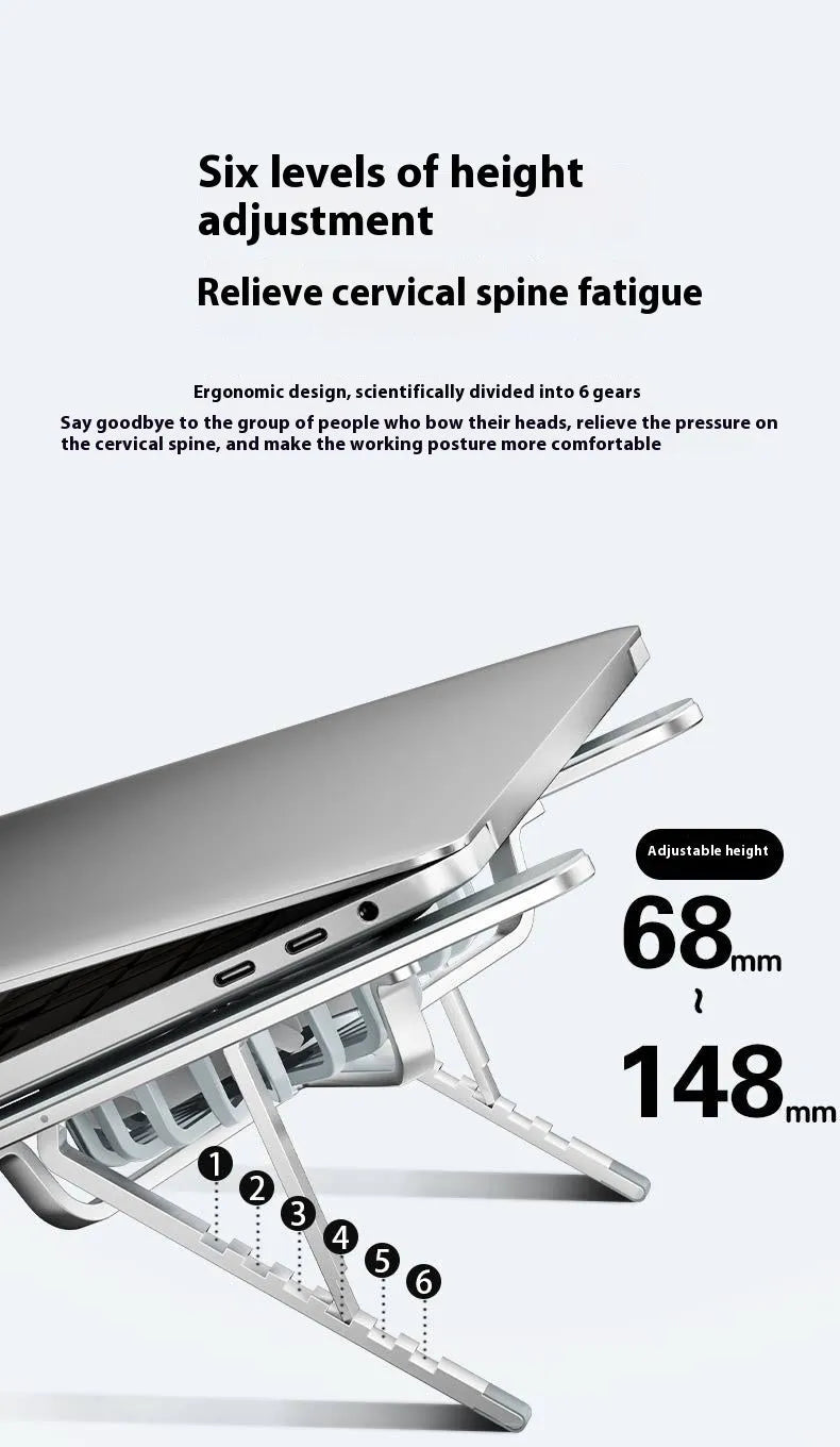Aluminium alloy notebook stand with twin fans, silver finish, on a desk with a laptop placed on top