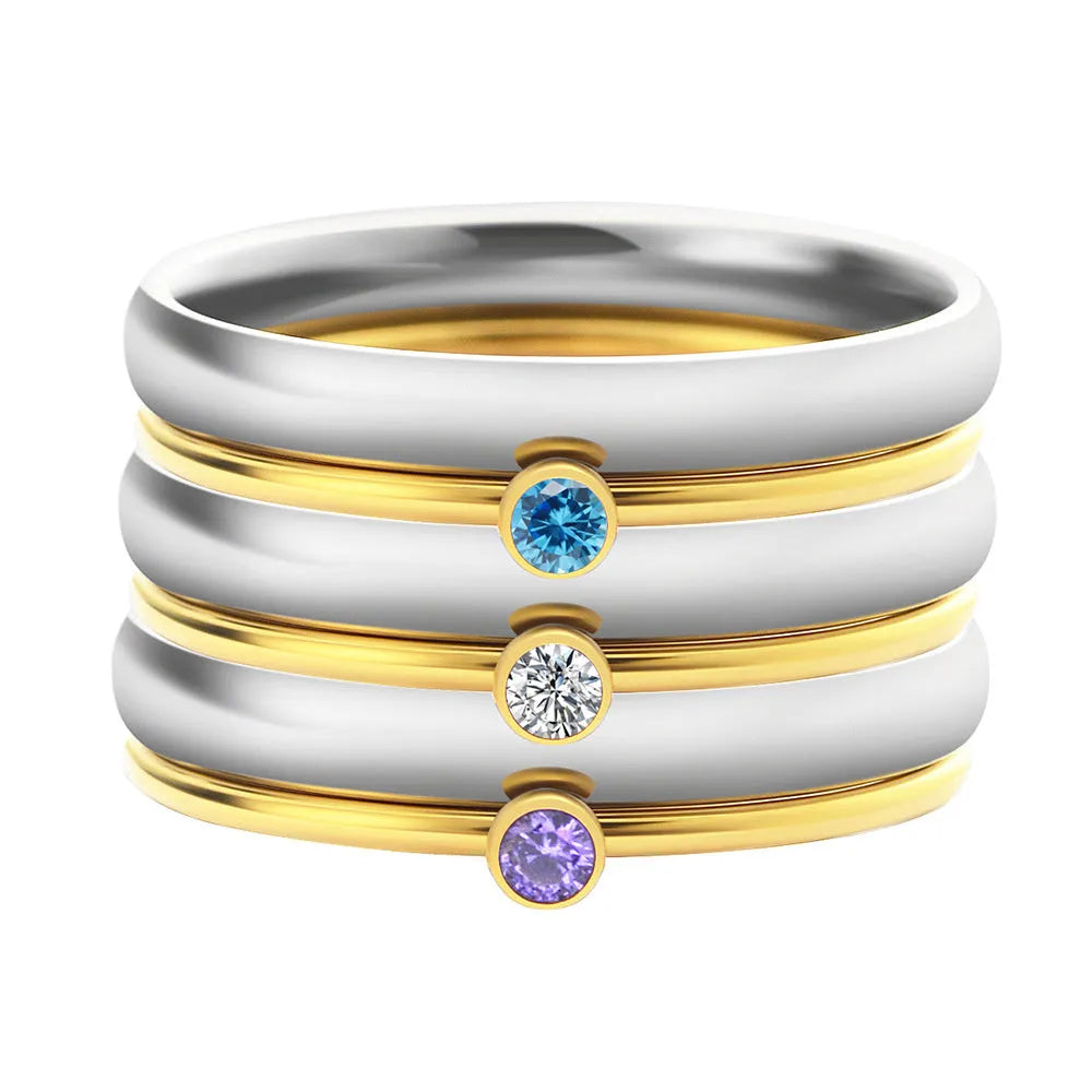 December birthstone engraved geometric ring in titanium steel showing superimposed design