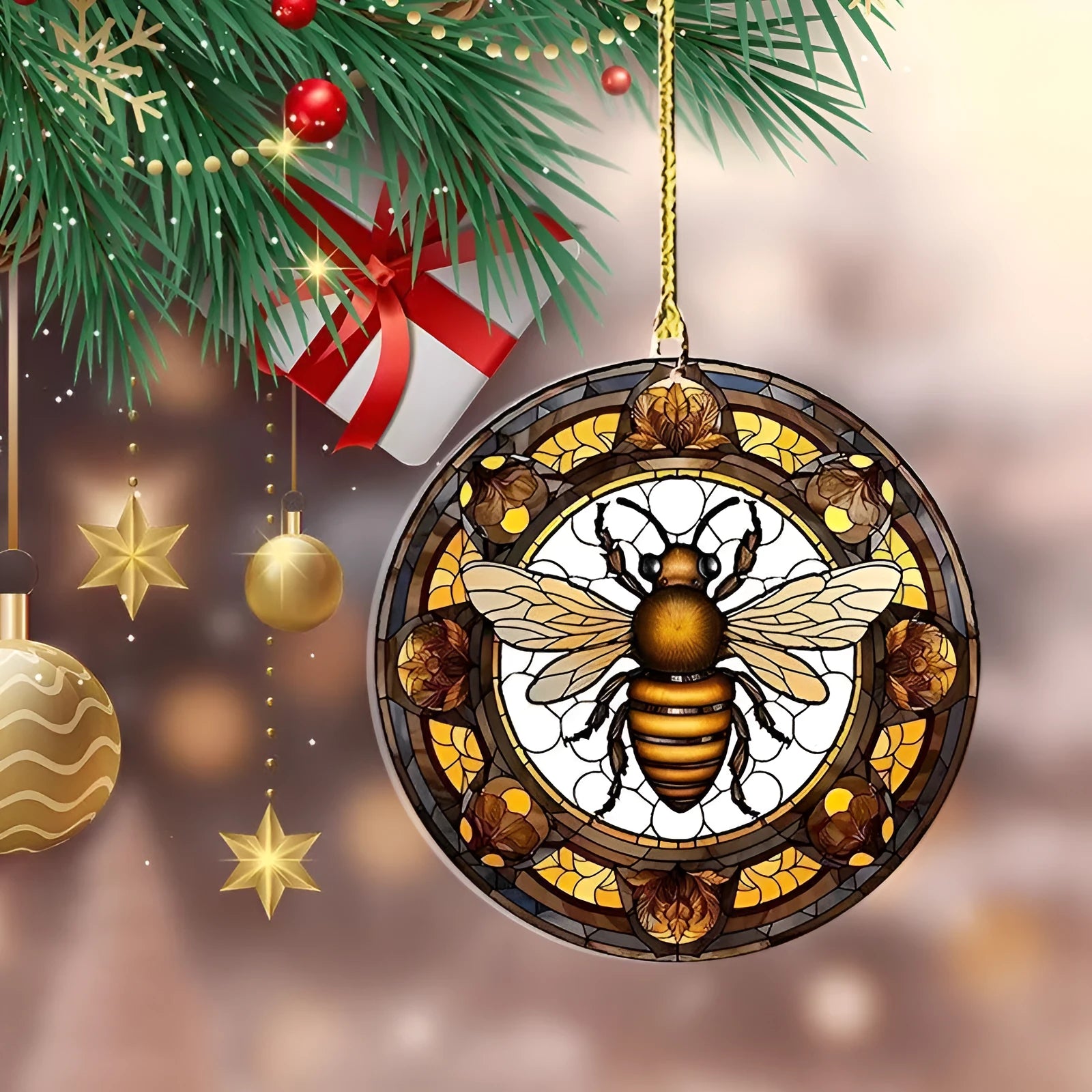 Bee round acrylic pendant with cartoon design, Bee Disc colour, for backpack or car decoration
