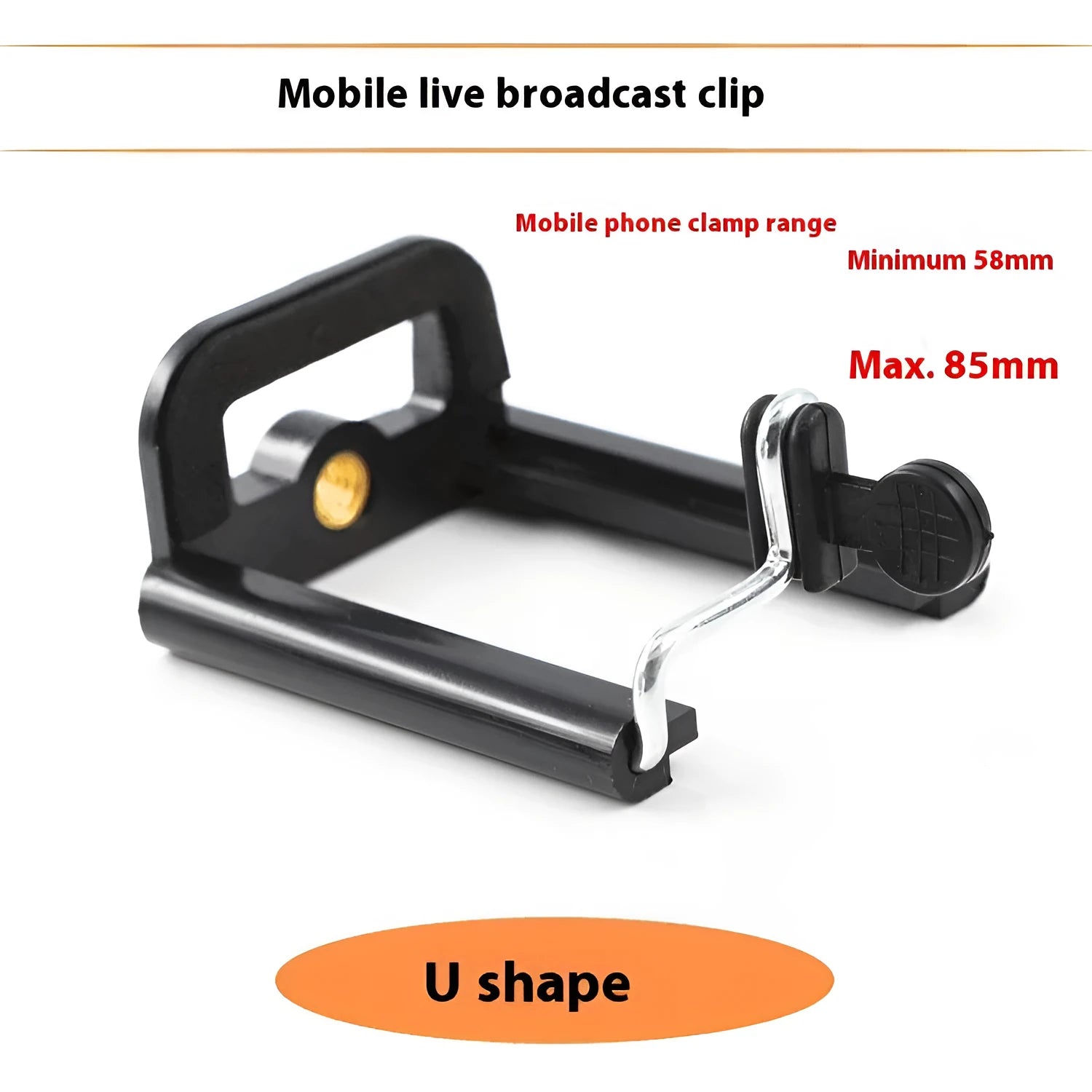 Black plastic universal mobile phone holder with U clip mounting bracket