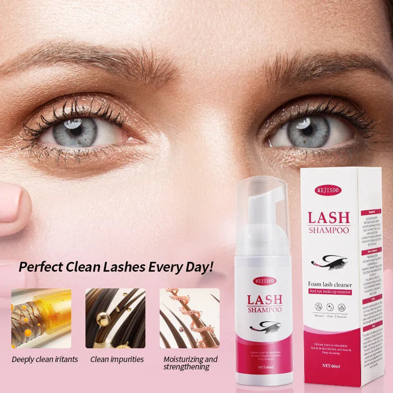 60ml lash shampoo mousse bottle for eyelash cleaning, measuring 3.7cm by 13.5cm