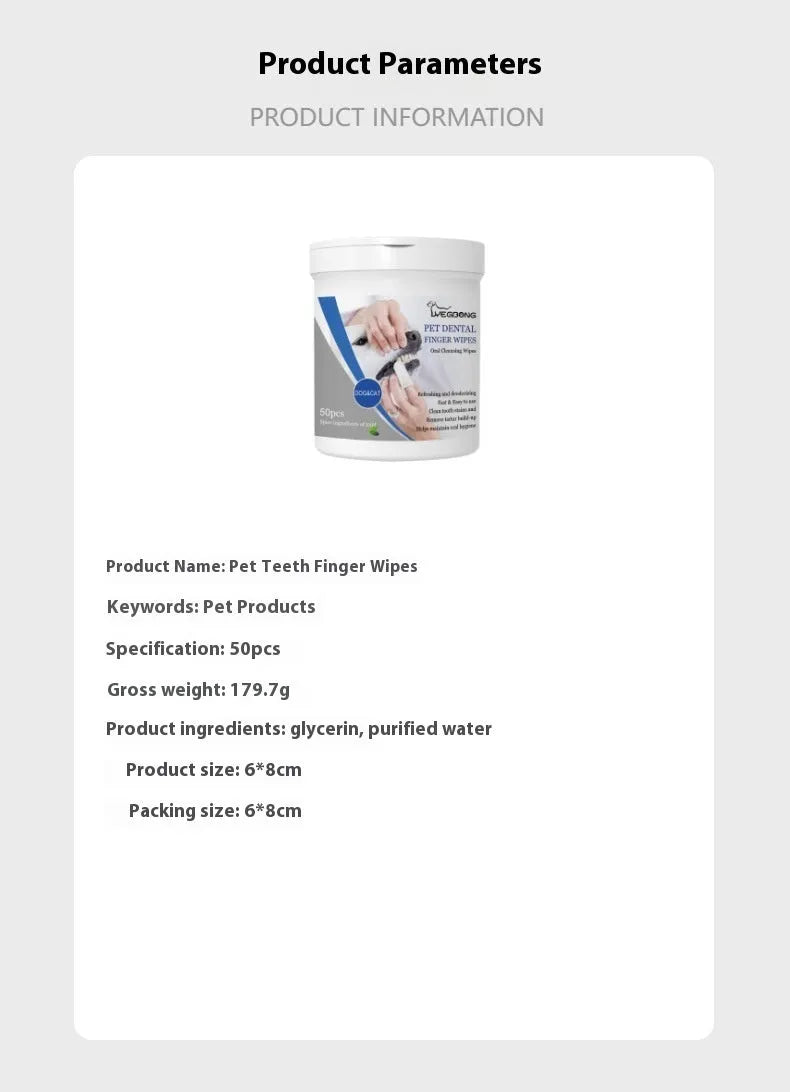 Pet teeth finger wipes oral care finger stall for dogs 50pcs can