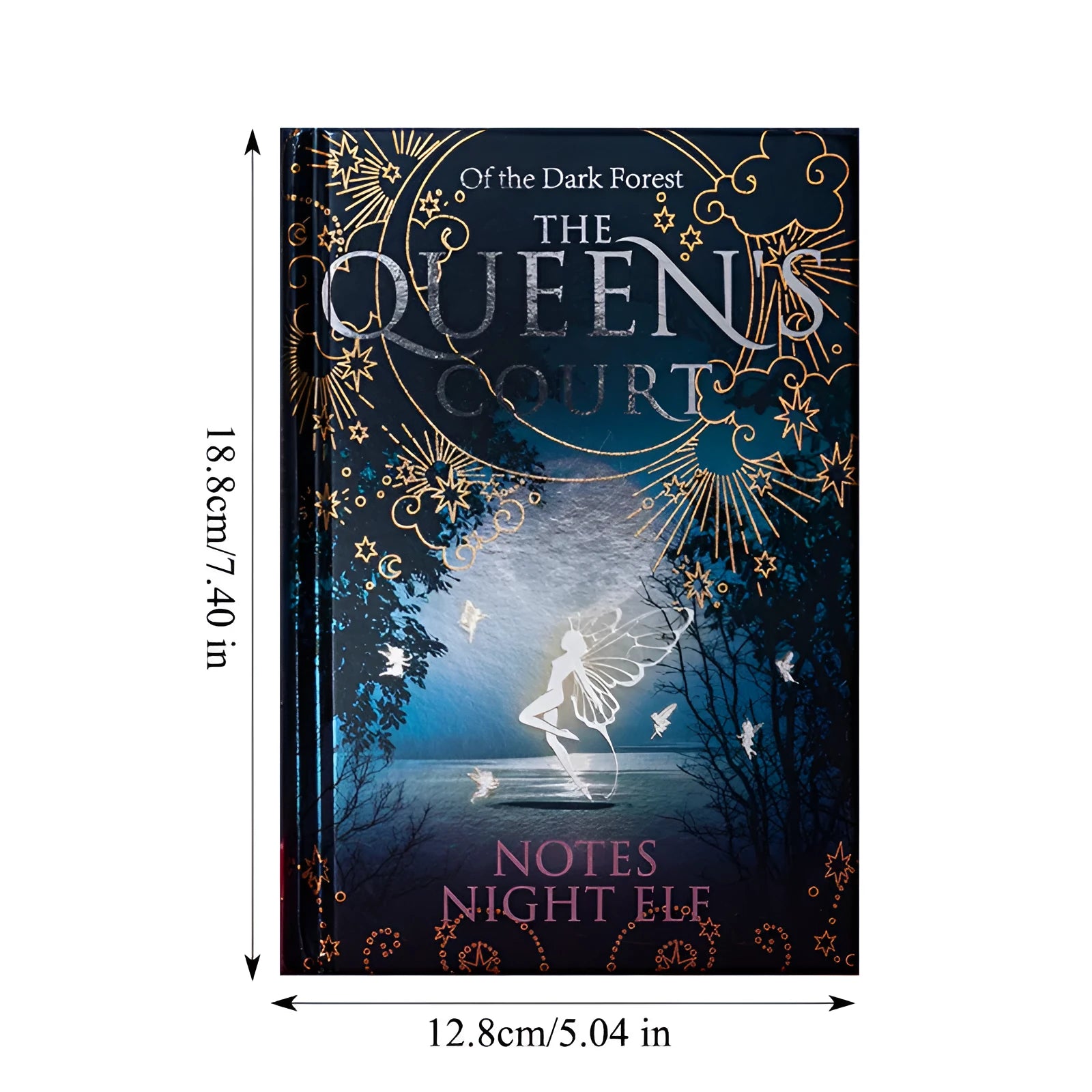 Retro luminous A5 hardcover notebook with illustrated pages in blue or purple night elves design