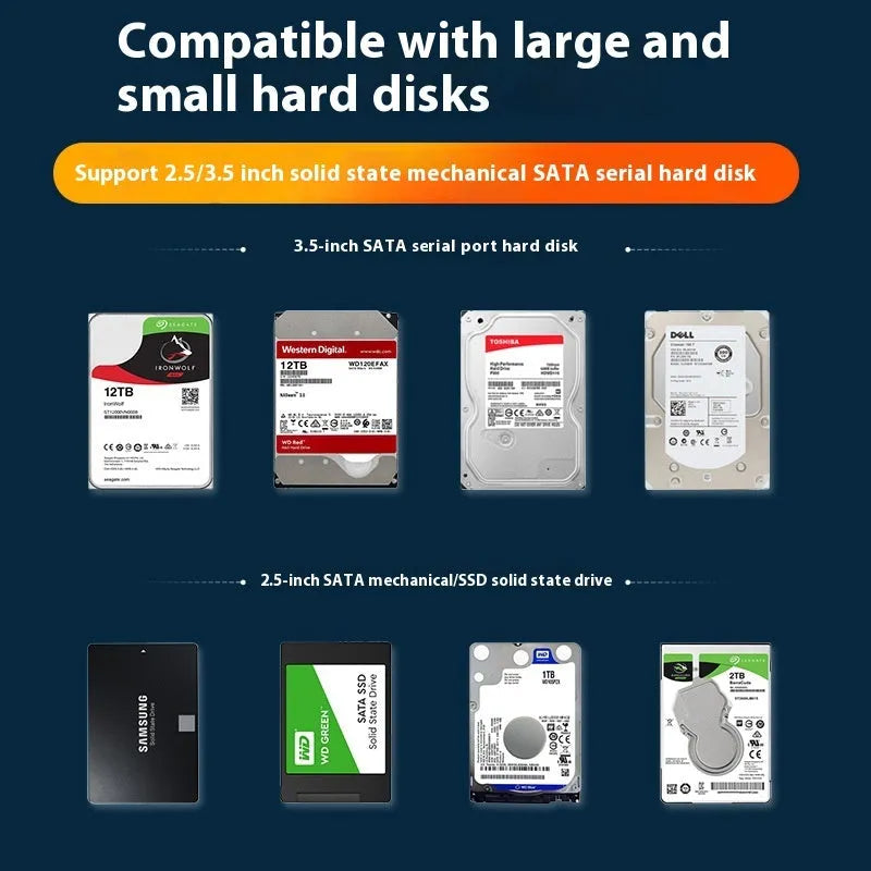 USB 3.0 external hard drive enclosure for 3.5-inch SATA hard drives with power adapter and data cable