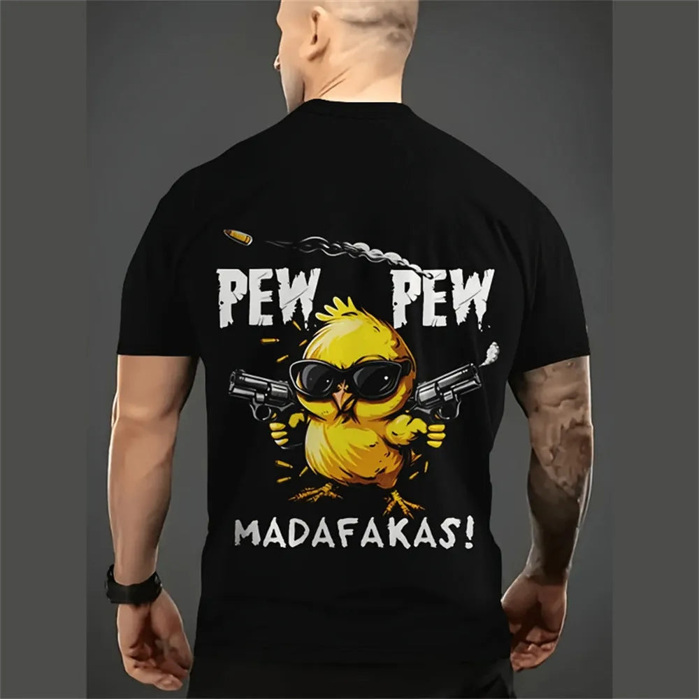 Men's loose fit grey t-shirt with a large colourful 3D cartoon character print on the front.
